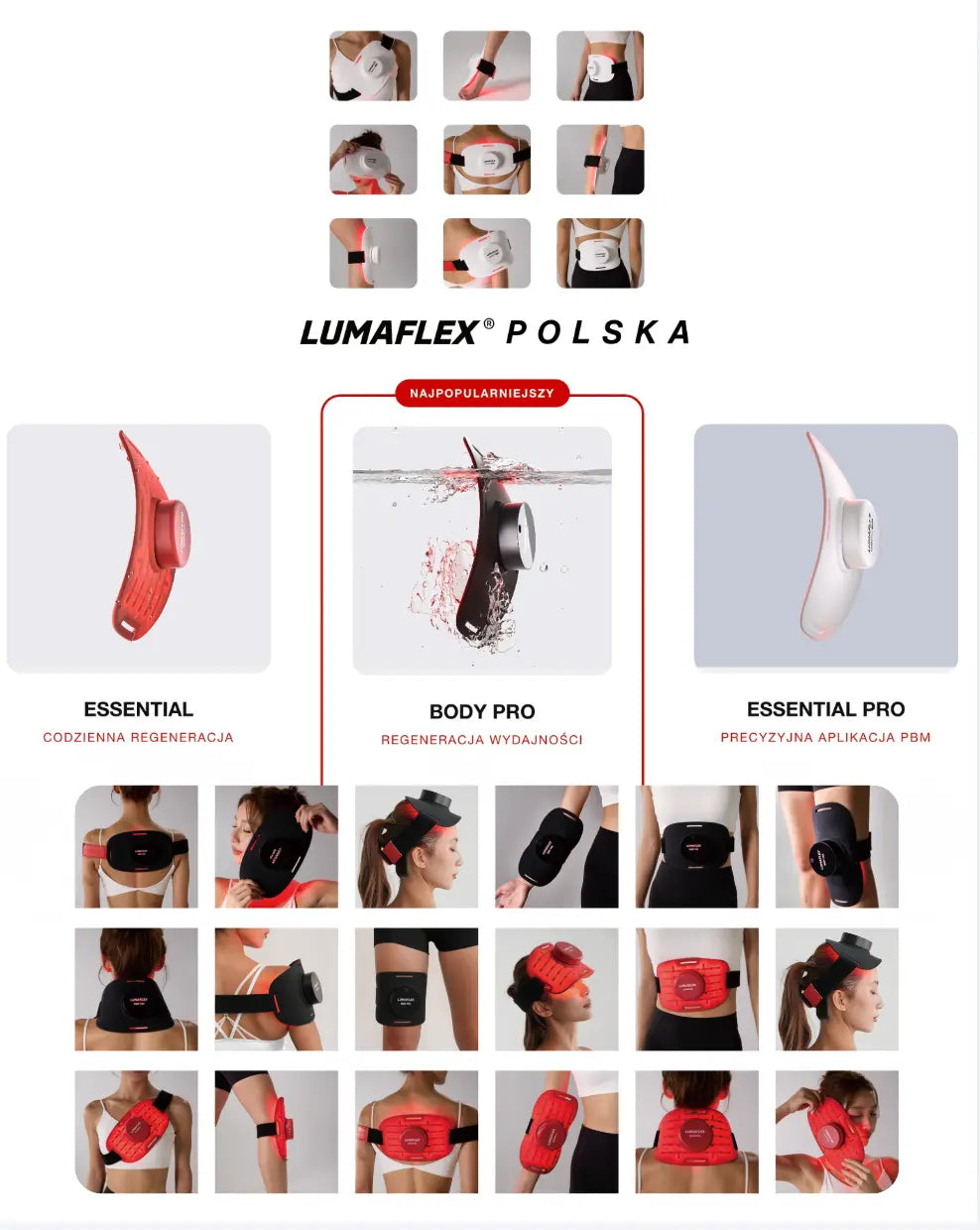 Kolekcja produktów podstawowych Lumaflex  Polska do terapii światłem LED