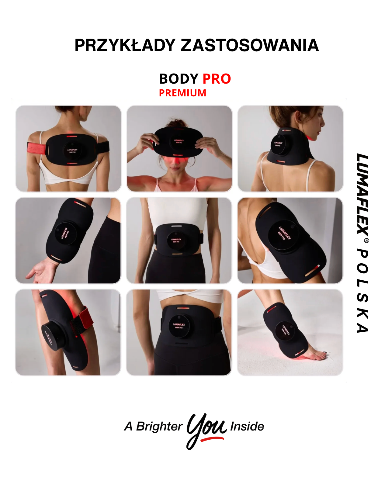 Zastosowanie panelu Lumaflex Body Pro Premium - terapia światłem czerwonym na różne partie ciała