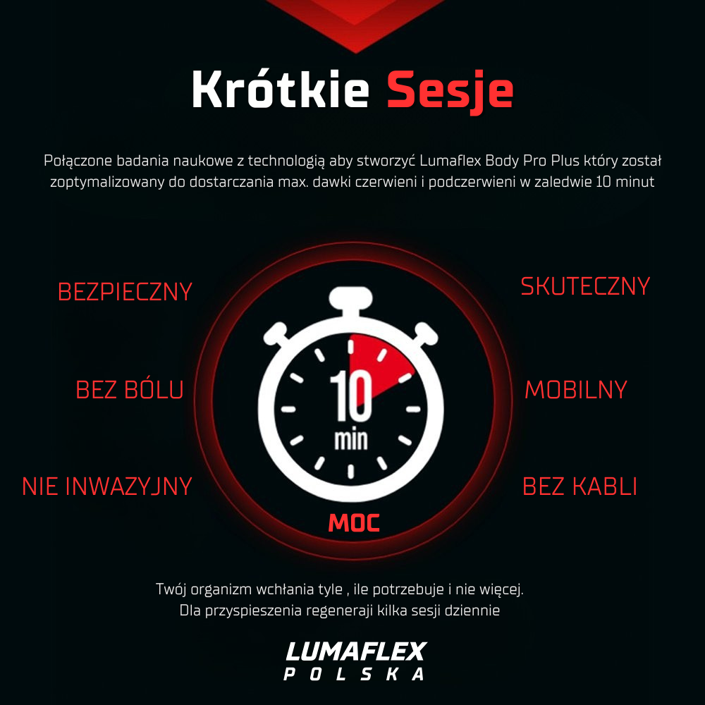 Funkcje naświetlania Lumaflex Body Pro - tryby terapii fotobiomodulacji dla różnych zastosowań medycznych
